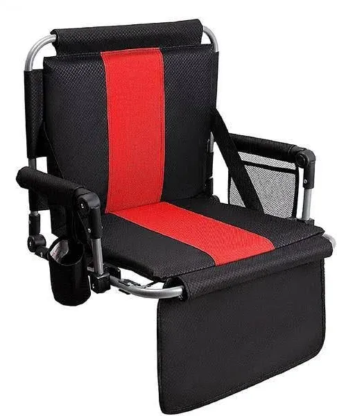 Alpha Camp Folding Stadium Seat Chair for Bleachers with Back & Arm Rest Black