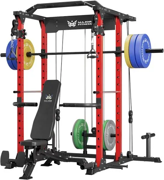 MAJOR LUTIE Power Cage, PLM03 1400 lbs Multi-Function Power Rack with Adjustable Cable Crossover System and More Training Attachment