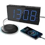 Roxicosly Super Loud Alarm Clock with Bed Shaker, Vibrating Alarm Clock for Heavy Sleepers Hearing Impaired Deaf Teens, Dual Clock with 7.5 Large Display, USB