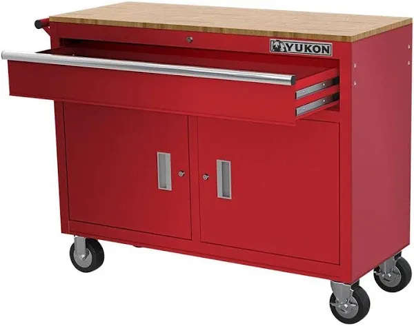 Yukon 46inch Mobile Workbench With Solid Wood Top