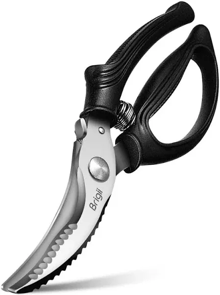 Poultry Shears, Heavy Duty Kitchen Shears With Anti-Slip Handle & Safety Lock, Poultry Scissors for Meat, Chicken, Bone,Turkey, Fish, Spring Loaded, Dishwasher Safe (Black)