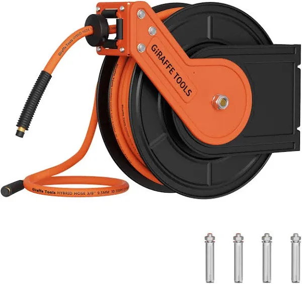 Giraffe Tools TA10BUS Retractable Air Hose Reel-Alloy Steel Reel-3/8in 3/8 in-25ft / Without Bracket