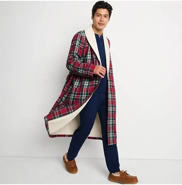 Lands' End Men's High Pile Fleece Lined Flannel Robe