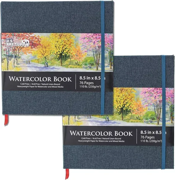 U.S. Art Supply 8.5" x 8.5" Watercolor Book 2 Pack 76 Sheets 110 