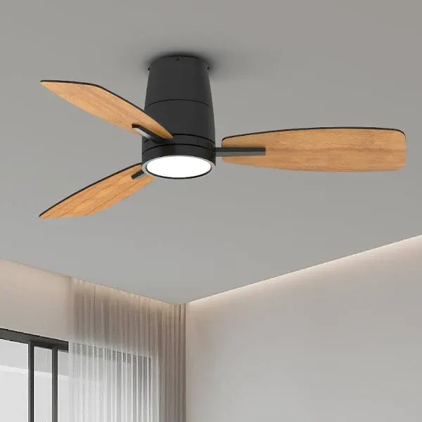 Taloya 42-in Black Brushed Blades Integrated LED Indoor Flush Mount Ceiling Fan with