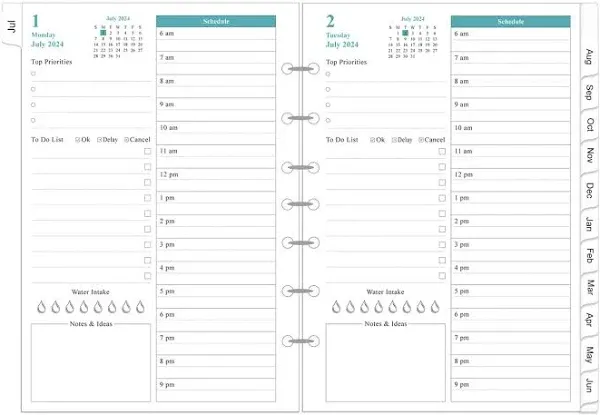 2024-2025 Planner Refills for Mini 3 or 7 Ring Binders