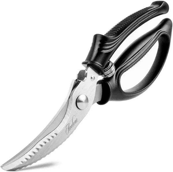 Spring Loaded Poultry Shears - Heavy Duty Kitchen Scissors for Cutting Chicken, Poultry, Game, Bone, Meat - Chopping Food, Herb - Stainless Steel - Black