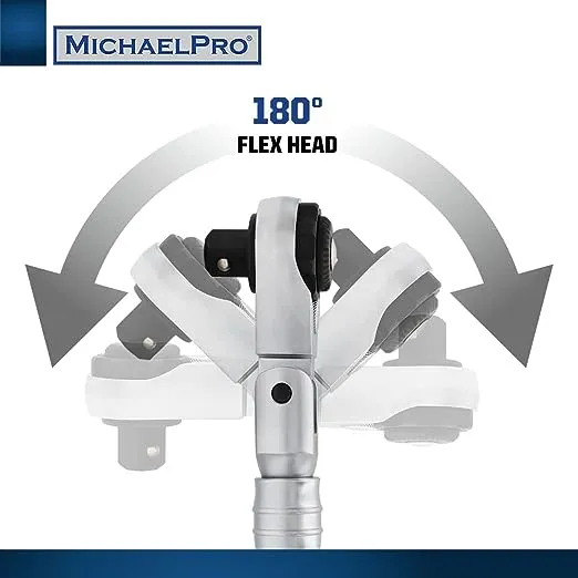 MichaelPro MP001210 3-Pc Multi-Position 72 Tooth Extendable Flex- Head Ratchets | 1/4", 3/8", 1/2" Drive | Reversible with Quick Release