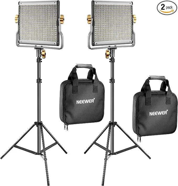 Neewer 2 Packs Dimmable Bi-Color 480 LED Video Light and Stand Lighting Kit Includes: 3200~5600K CRI 96+ LED Panel with U Bracket, 75 inches Light Stand for YouTube Studio Photography, Video Shooting