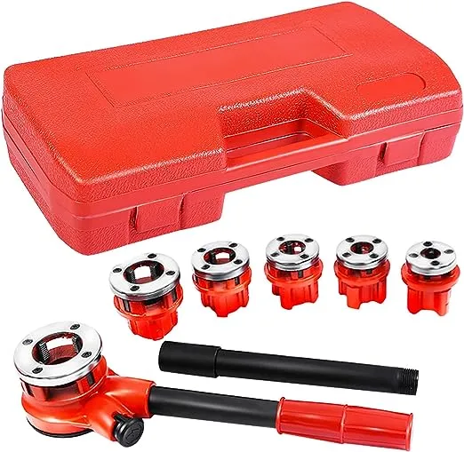 Goplus Ratchet Pipe Threader Kit, Ratcheting Pipe Threading Tool Set w/ 6 Dies- 1/4", 3/8", 1/2", 3/4", 1", 1-1/4" and Storage Case