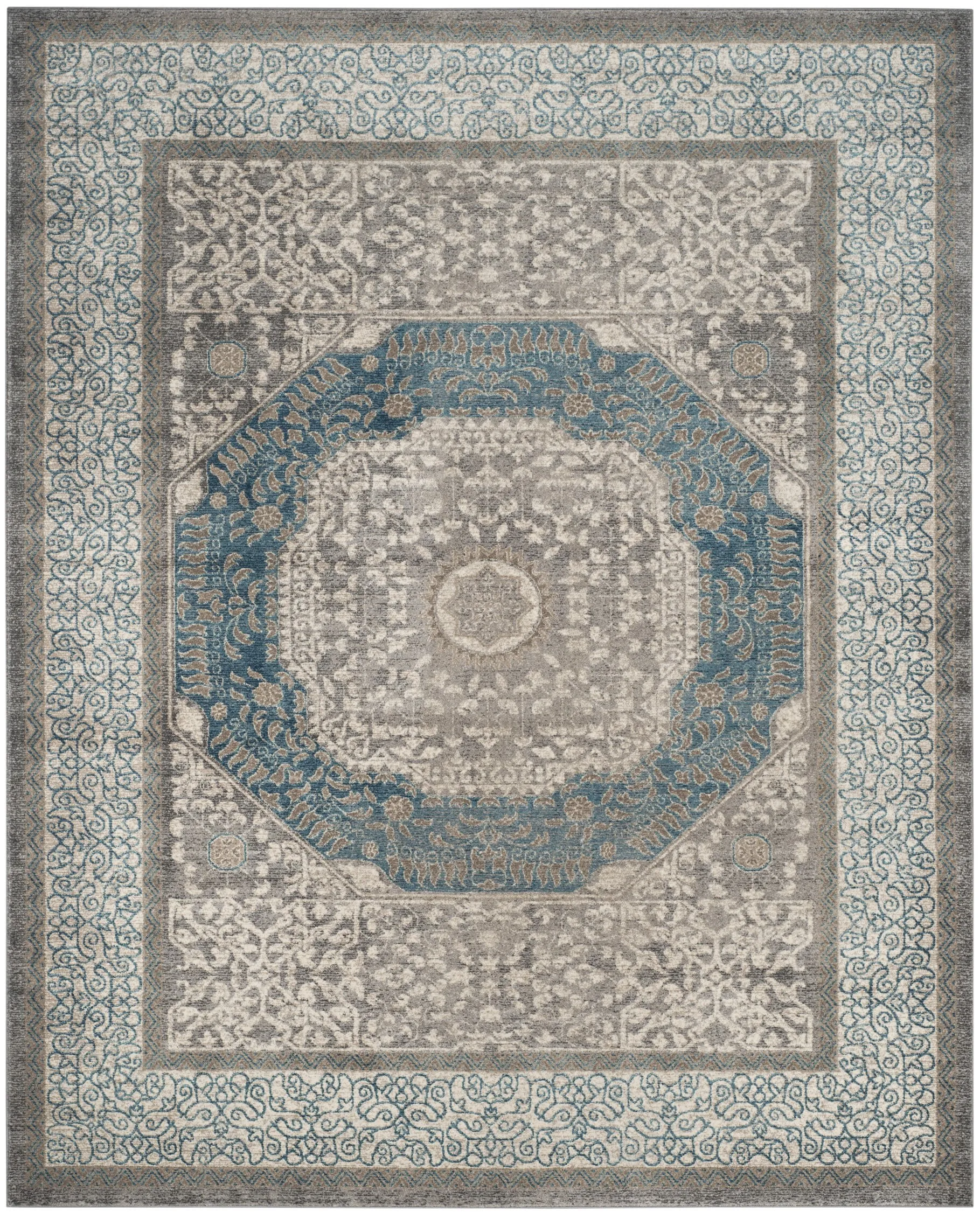 SAFAVIEH Sofia Collection Area Rug - 9' x 12', Light Grey & Blue, Vintage Oriental Distressed Design, Non-Shedding & Easy Care, Ideal for High Traffic Areas in Living Room, Bedroom (SOF365A)