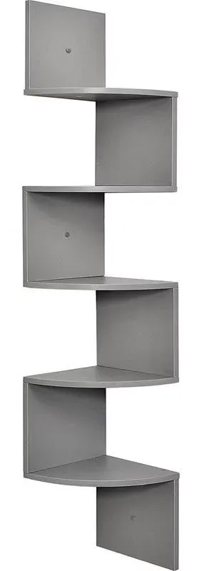 Greenco Corner Wall Shelf, 5 Tier Floating Shelves for Bedrooms and Living Rooms, Boys Room Decor, Teen Decor, Gray Finish