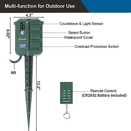 DEWENWILS WiFi Smart Yard Stake Plug with 6 Outlets, Voice Control, Waterproof Power Stake Timer with 6Ft Cord, Alexa&Google Assistant Compatible, 1875W/15A, Timer for Christmas Decoration Lights