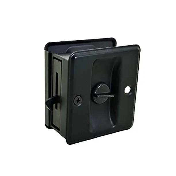 Solid Brass Sliding Door Pull Privacy Pocket Lock, Matte Black, Made in Taiwa...