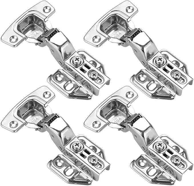 JQK Cabinet Hinges, 100 Degree Soft Closing Insert Door Hinge for Frameless Cabinet, Stainless Steel Nickel Plated Finish, 4 Pack, CH102-4P