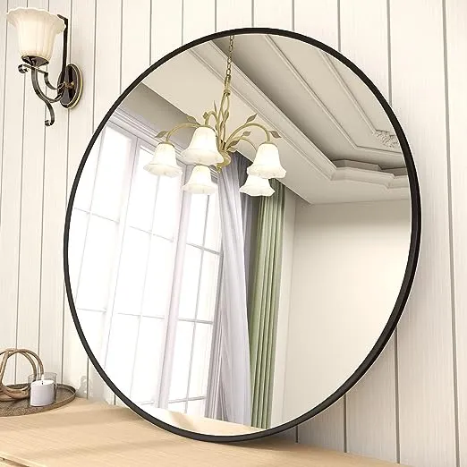 BEAUTYPEAK 30 inch Round Mirror, Black Metal Frame Circle Mirror, Wall Mirror for Entryway, Bathroom, Vanity, Living Room, Black Circle Mirror