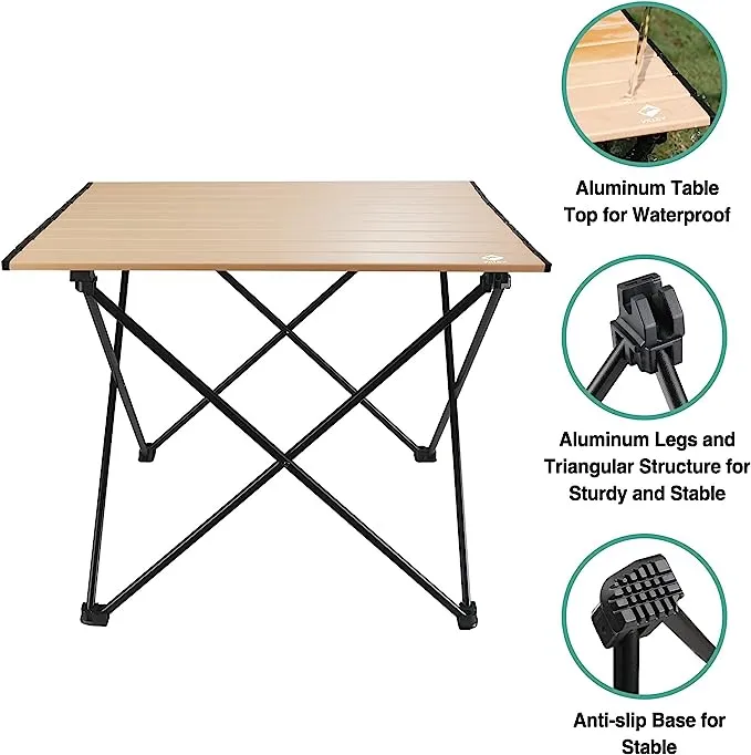 VILLEY Portable Camping Side Table, Ultralight Aluminum Folding Beach Table with Carry Bag for Outdoor Cooking, Picnic, Camp, Bo, Aluminum