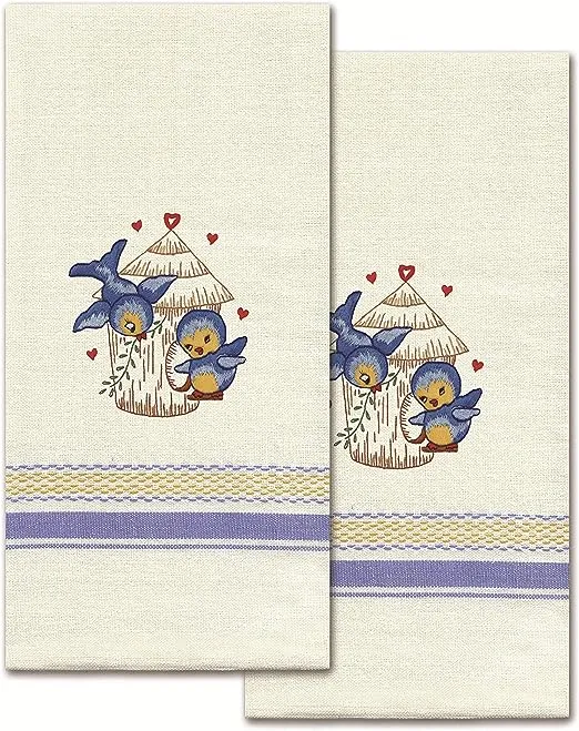 Tobin Kitchen Towels DIY Embroidery Stitch Set Cute Bird Pattern Set of 2