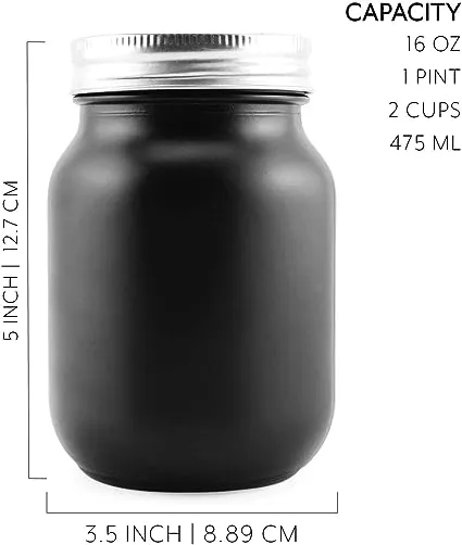 Darware Black Chalkboard Mason Jars (Pint size, 6-Pack); Black-Coated Blackboard Surface Glass Jars for Arts and Crafts, Gifts, and Rustic Home Decor