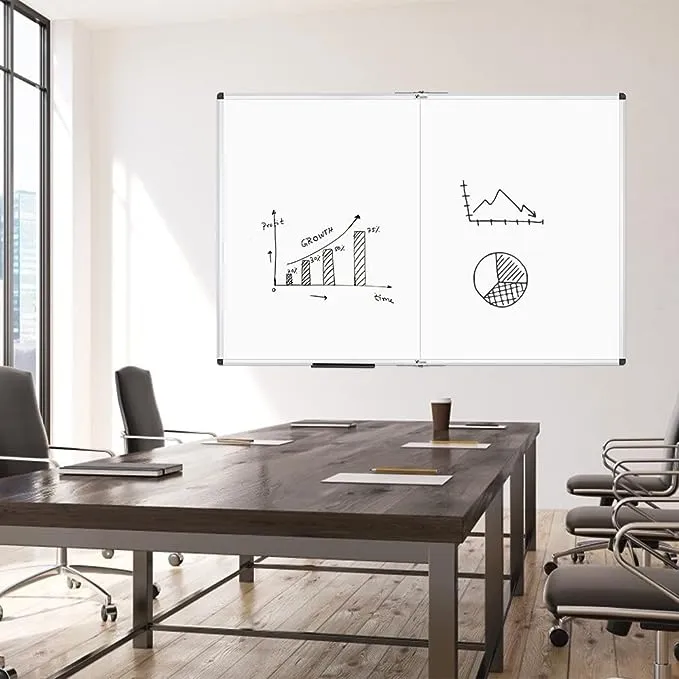 VIZ-PRO Large Dry Erase White Board/Magnetic Foldable Whiteboard, 60 X 36 Inches, Silver Aluminium Frame