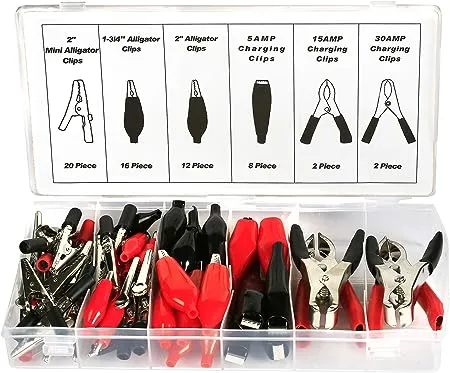 60 Pc Alligator Clip Assortment Set Test Lead Electrical Battery Clamp Connect