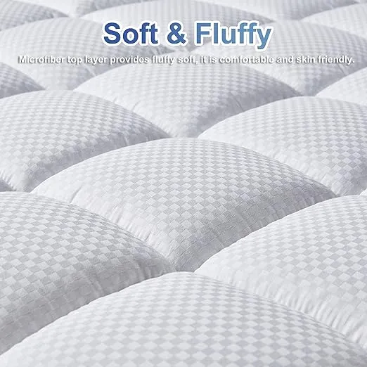 Bedding Quilted Fitted King Mattress Pad Cooling Breathable Fluffy Soft NEW box