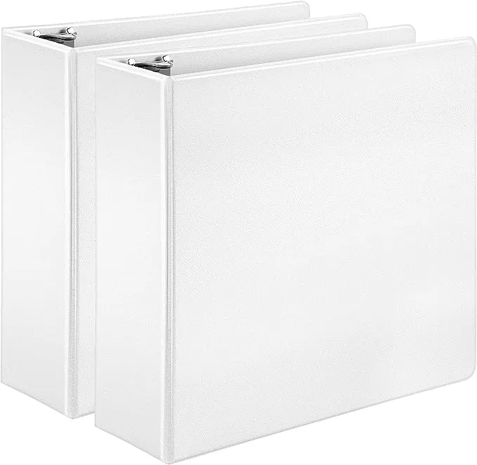 Amazon Basics 3 Ring Binders, 1 Inch, 4 Pack, D-Ring Organizer for School, Home Office, White