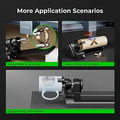 xTool RA2 Pro for M1, 4-in-1 Laser Rotary with Risers, Laser Rotary Roller Engraving Module for Laser Engraver, Jaw Chuck Rotary, Y-axis Rotary Roller for Engraving Cylindrical Objects