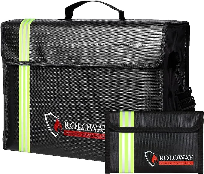 ROLOWAY Fireproof Document & Money Bags, Large Fireproof & Water Resistant Bag (15 x 12 x 5 inches), Fireproof Folder Safe Bag for Cash, Valuables & Passport, with Silicone Coating & Zipper Closure