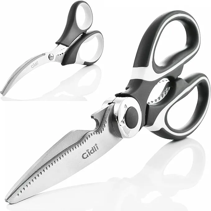 Kitchen Shears by Gidli - Lifetime Replacement Warranty- Includes Seafood Scissors As a Bonus - Heavy Duty Utility Stainless Steel All Purpose Ultra Sharp Scissors for Food - Cooking Shears