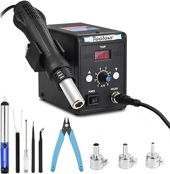 Hot Air Rework Station Soldering Heat Gun, °F/°C Display, 110V SMD Hot Air Gun Temp. & Airflow Adjustable Desoldering Station for BGA IC Desoldering Tool