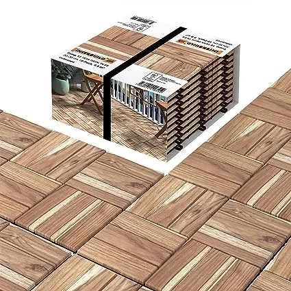 Interbuild Teak Hardwood Interlocking Patio Deck Tiles, 12" × (Pack of 10), Easy to Install Floor Tile for Both Indoor & Outdoor Use, 20 Individual Wood slats on Each Tile