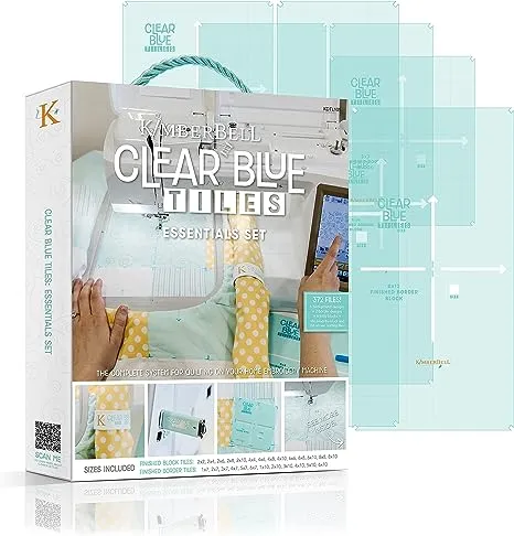 Kimberbell Clear Blue Tiles: Essential Set (32 Pcs & 372 Embroidery Files) - Complete System for Quilting On Your Home Embroidery Machine, Custom Block-by-Block Quilting & Allover Quilting Designs