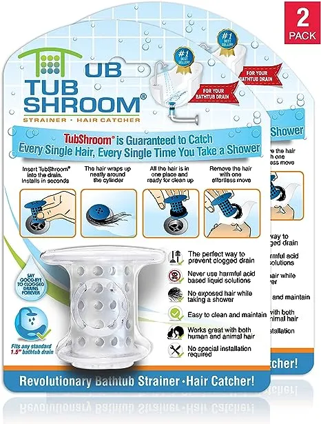 TubShroom Tub Hair Catcher Protector, Fits 1.5" - 1.75" Drain, Gray