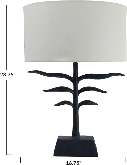 Creative Co-Op Leaf Shaped Fabric Shade, Black and Natural Table Lamp