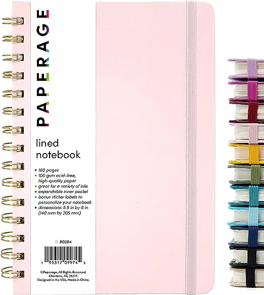 PAPERAGE Lined Spiral Journal Notebook, (Raspberry), 160 Pages, Medium 5.5 inches x 8 inches - 100 GSM Thick Paper, Hardcover, Double-Wire Spiral Journal & Notebook