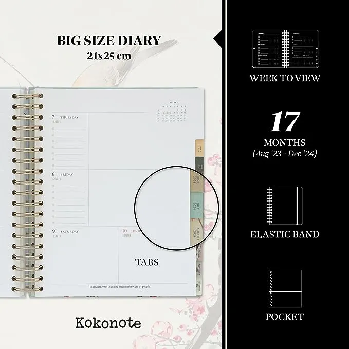 Kokonote Japanese Art Planner 2023-2024 Weekly Planner | 8.3" x 9.8" | August 2023 - December 2024 | Daily Weekly And Monthly Planner 2024 | Mid Year Diary 2023-2024 | Hardcover Agenda With Planner Stickers