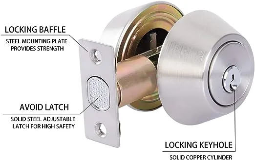 Double keyed Deadbolt Lock - Keyed on Both Sides, 2-Way Adjustable Cylinder Deadbolt (Privacy/Passage), Satin Stainless Steel (Silver, Single Cylinder) (Silver, Double Side)