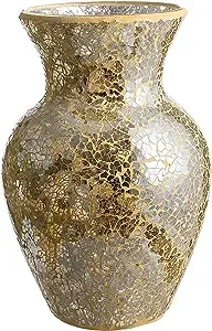 WHOLE HOUSEWARES | Mosaic Glass Vase | 10.5" Home Décor Centerpiece | Elegant Glass Flower Vase for Living Room, Kitchen, Wedding Banquet, Dried and Artificial Flowers | Home Décor (Gold)