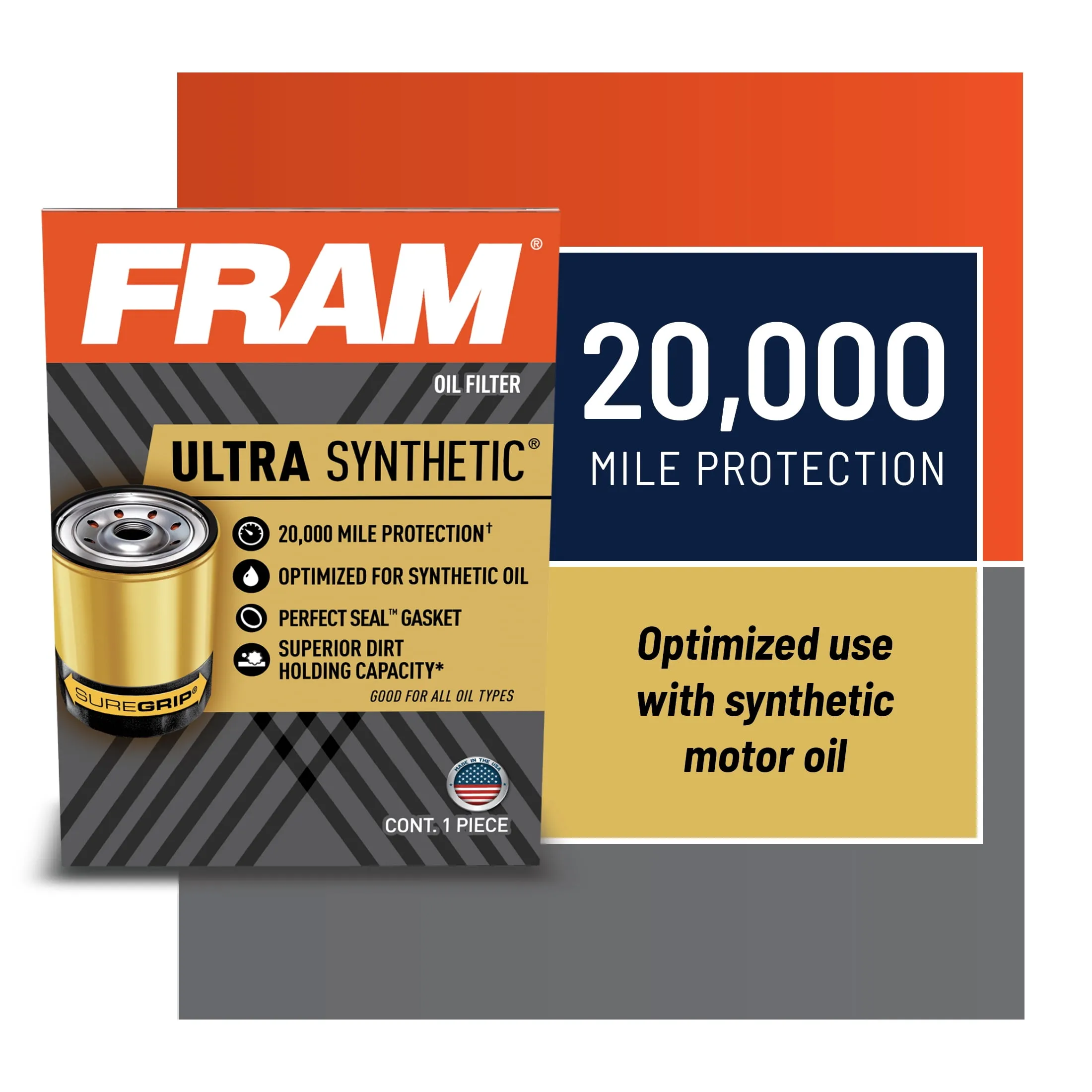 FRAM Ultra Synthetic Automotive Replacement Oil Filter, Designed for Synthetic Oil Changes Lasting up to 20k Miles, XG10575 with SureGrip (Pack of 1)