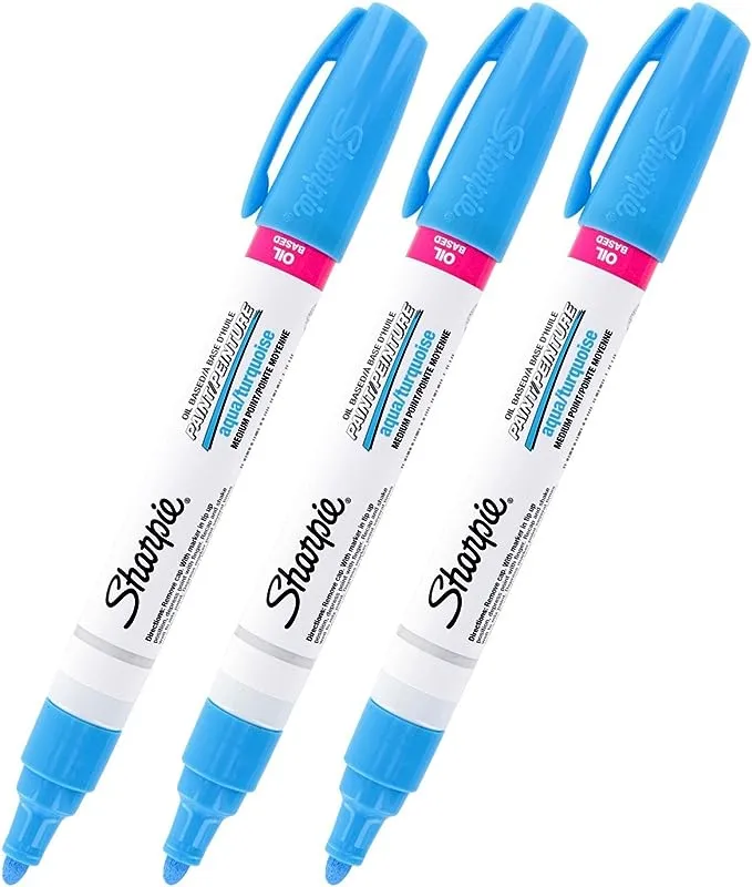 Sharpie Oil-Based Paint Marker, Medium Point, Aqua Ink, Pack of 3