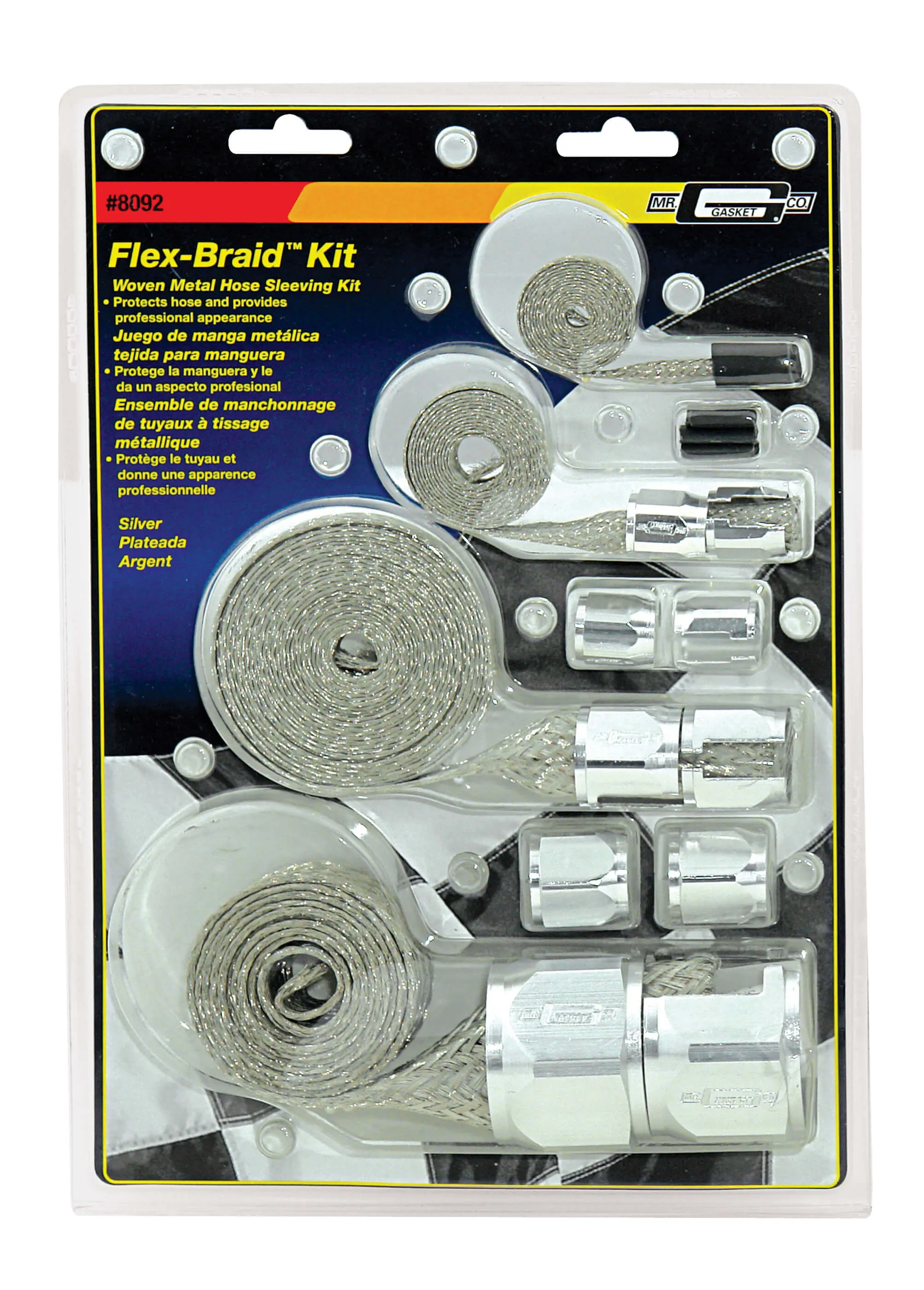 Mr. Gasket 8092 Flex-Braid Hose Sleeving Kit, Silver, 0.250 in.