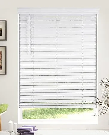 Calyx Interiors Snow White Cordless 2-inch Faux Wood Blind with Royal Valance, 34-Inch Width x 60-Inch Height. Fits Inside Mount Windows of 34 3/8 and Larger.