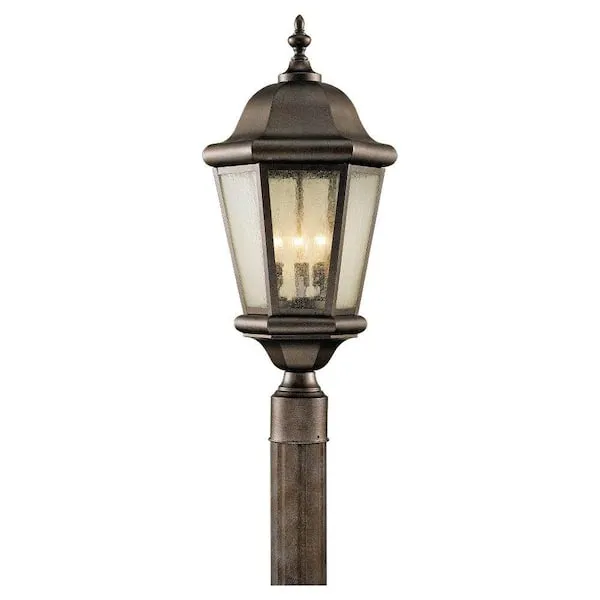 Sea Gull Lighting OL5907BK Martinsville Three Light Outdoor Post Lantern Outside Fixture, Black