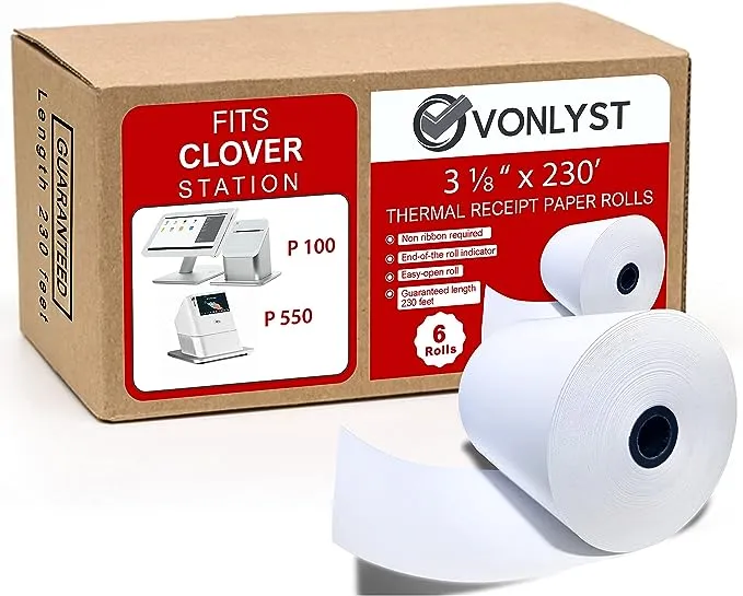 Thermal Receipt Paper Rolls 3 1/8" x 230' for Clover Station (06 rolls)