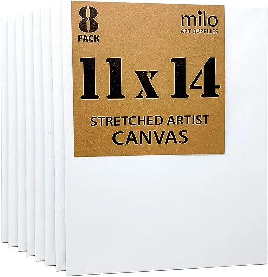 MILO 11x14" Pre Stretched Artist Canvas Value Pack of 8