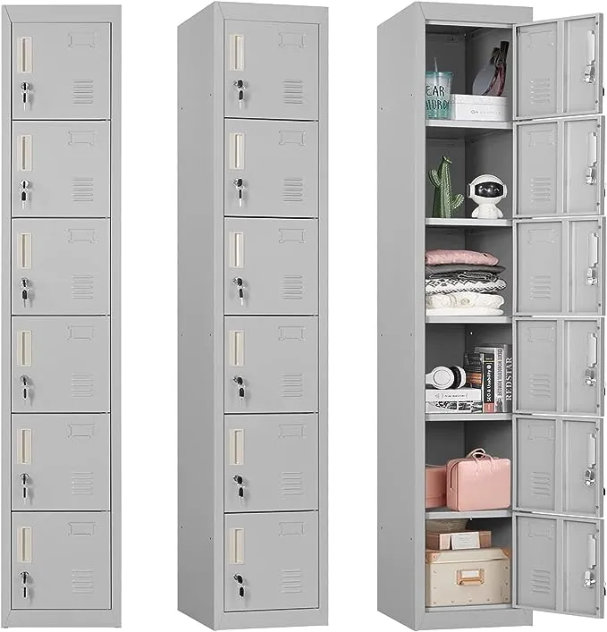 INTERGREAT Metal Locker for Employees with 6 Doors, (72") Black Steel Locker Storage Cabinet with 6 Tiers,Tall Office Storage Lockers for Home Office,School,Gym