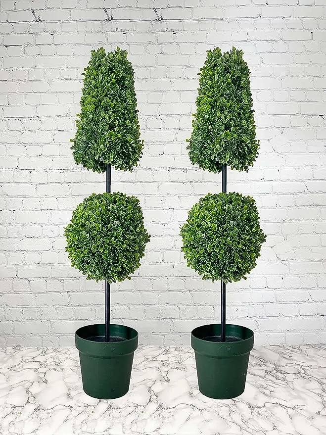 Admired By Nature Artificial Topiary Ball  2 Pack 5 inches Faux Boxwood Ball  Front Porch for Home  Schools  Green Comes in a Decorative Metal Basket ABN5P027-GRN