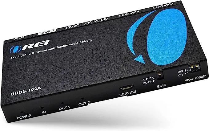 OREI 1x2 2.0 HDMI Splitter with Scaler Audio Extractor 2 Ports with Full Ultra HDCP 2.4K at 60Hz & 3D Supports EDID Control - UHDS-102A