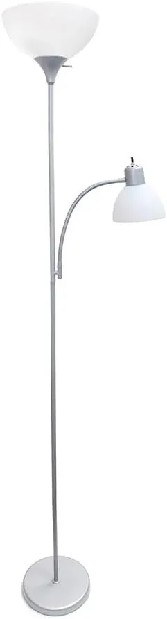 Simple Designs Floor Lamp with Reading Light | White